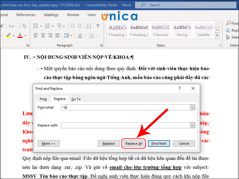 Click chuột vào Replace All