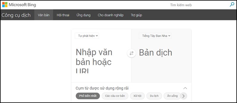 Giao diện phần mềm Microsoft Bing