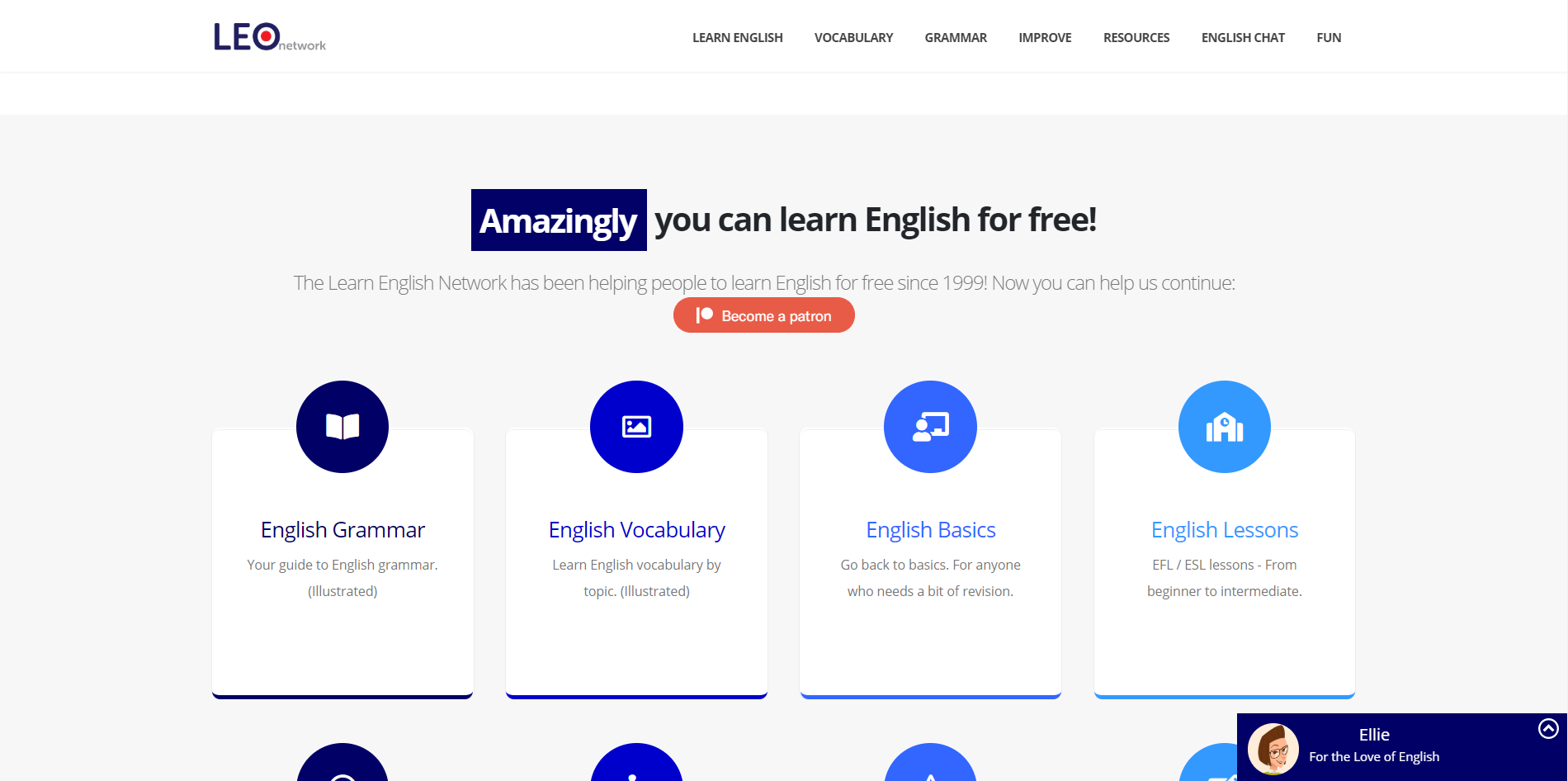 Giao diện trang Web Learning English Leo Free