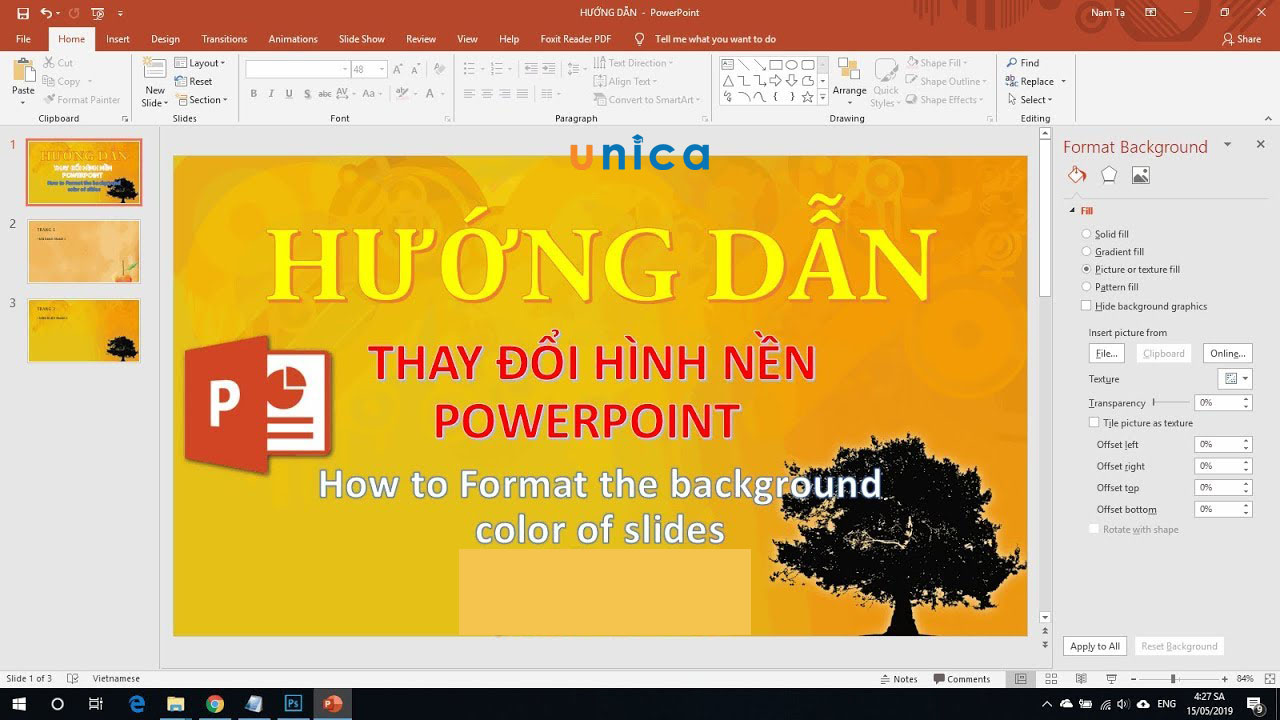 Hướng dẫn thay đổi màu sắc của trang slide trong bài thuyết trình