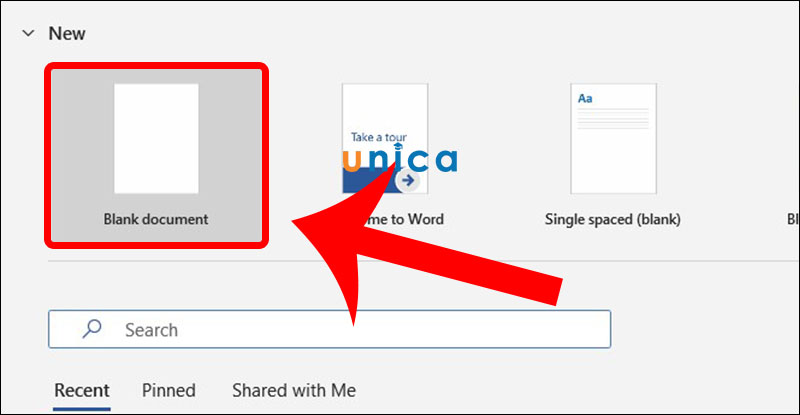Mở một trang word trắng bằng nhấn vào Blank Document