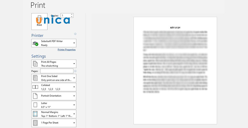 Bấm nút Ctrl+P để mở bảng giao diện in