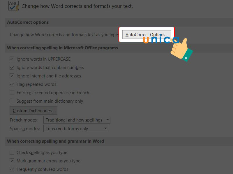 Vào Autocorrect Options