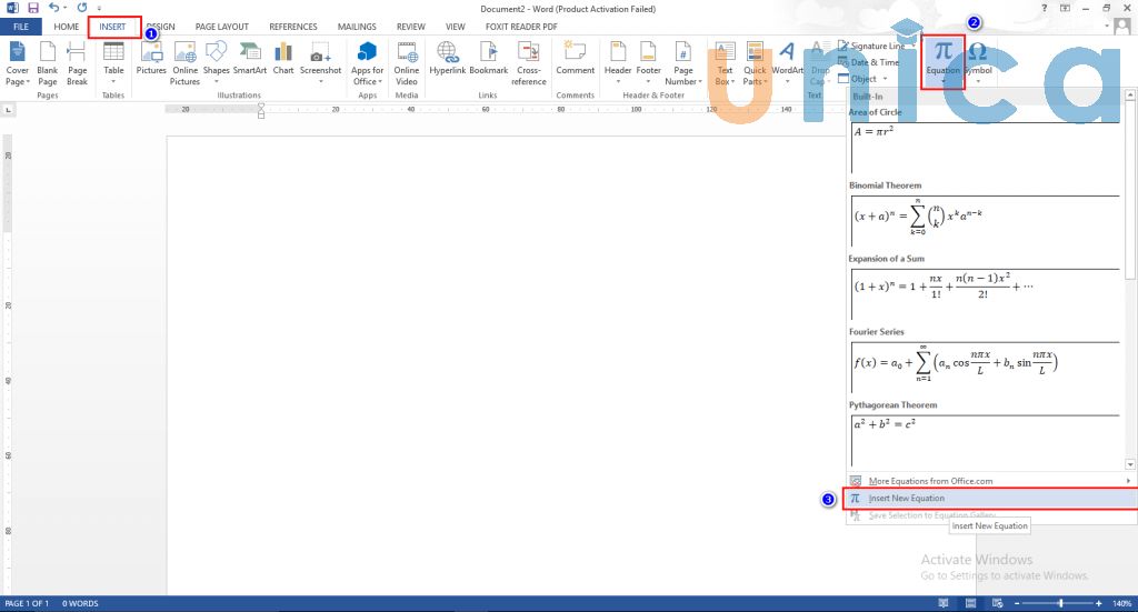 Chọn Insert Equation