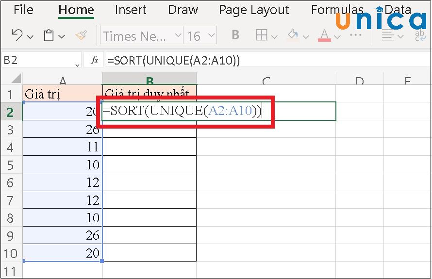 Hàm Unique trong Excel Cú pháp và cách sử dụng