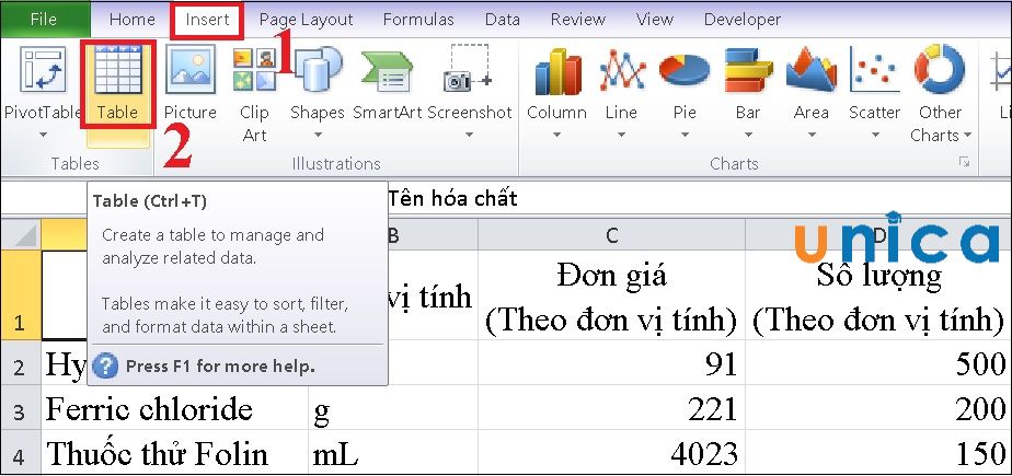 Cách tạo bảng trong Excel