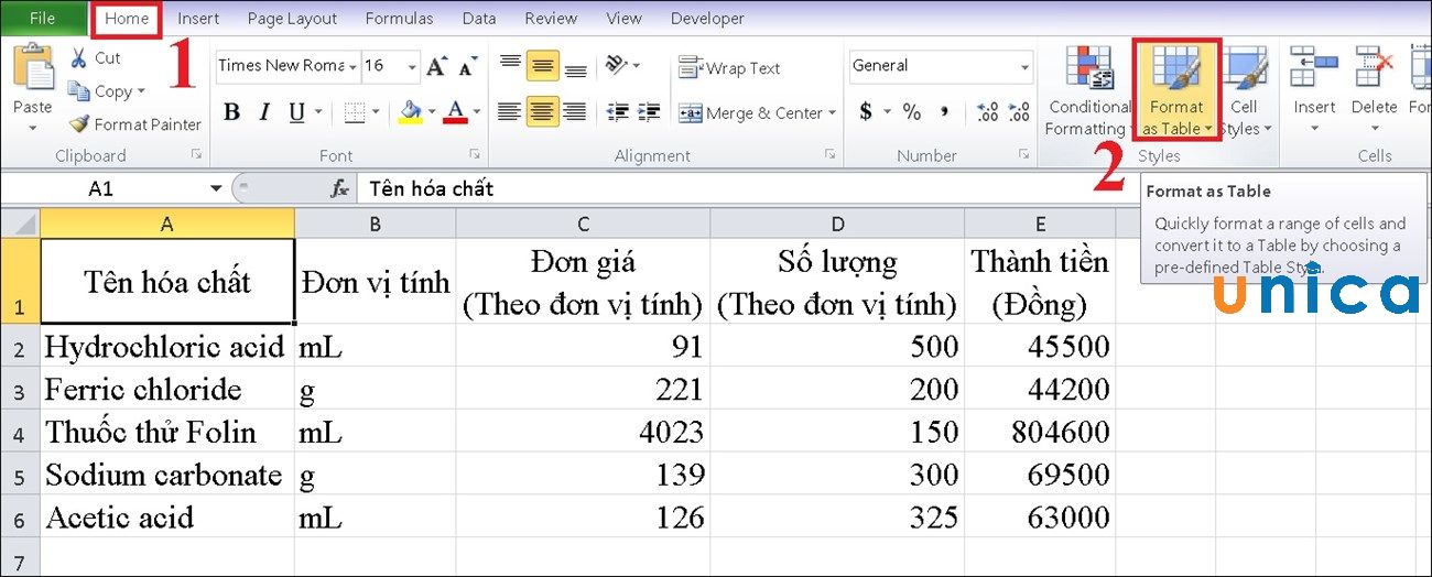 Cách tạo bảng trong Excel