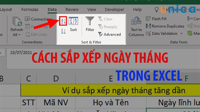 Cách sắp xếp ngày tháng tăng dần trong Excel