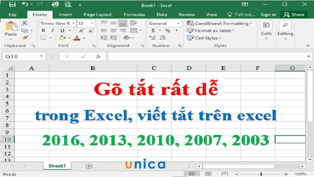 Cách viết tắt trong Excel phiên bản 2013, 2010, 2007, 2003