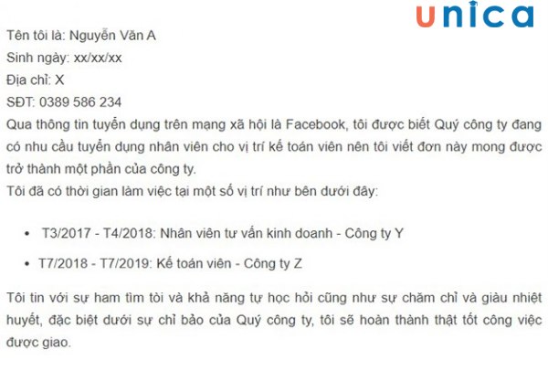 Nội dung của thư xin việc sẽ đề cập tới mục đích và lý do ứng viên muốn ứng tuyển vào vị trí mà công ty