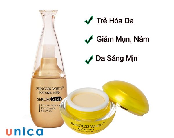Đối với những bạn da thâm đen, khô, nhăn nheo và lão hóa thì có thể cân nhắc tới việc sử dụng Serum 3 in 1 Pricess White