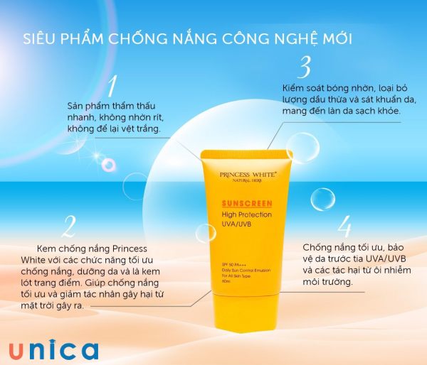 Kem chống nắng của Princess White có kết cấu mỏng nhẹ