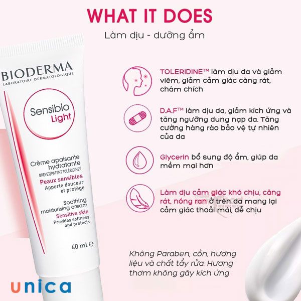 Bioderma Sensibio Light không chứa paraben, cồn, chất tẩy rửa hoặc hương liệu