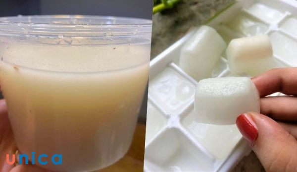 Lấy nước vo gạo làm đá lạnh để se khít lỗ chân lông