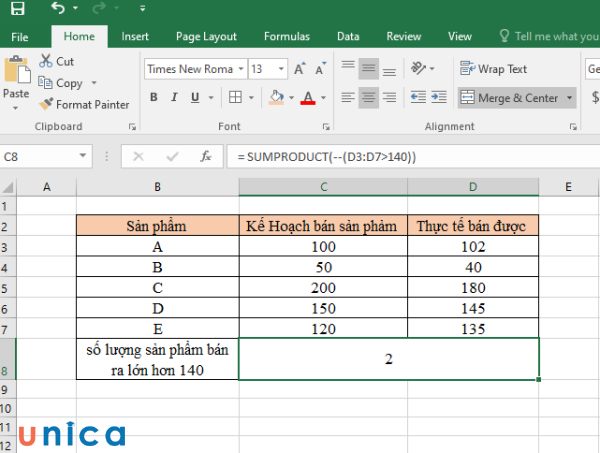 Hàm SUMPRODUCT thường được sử dụng để tính tổng các giá trị