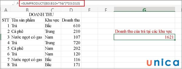 Dùng hàm SUMPRODUCT