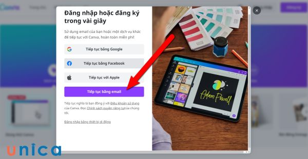 Truy cập và đăng nhập vào Canva