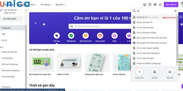 Chọn sơ yếu lí lịch để tạo CV