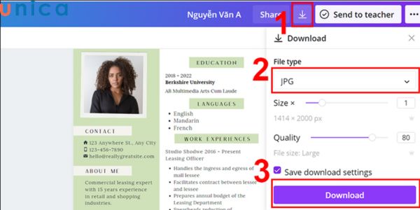 Chọn dowload tải CV về máy là hoàn thành