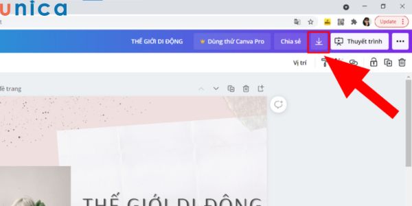 Biểu tượng mũi tên tải xuống ở góc phải màn hình