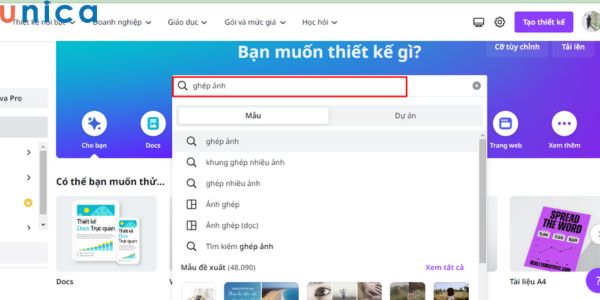 Tìm kiếm kiểu ghép để bắt đầu ghép ảnh