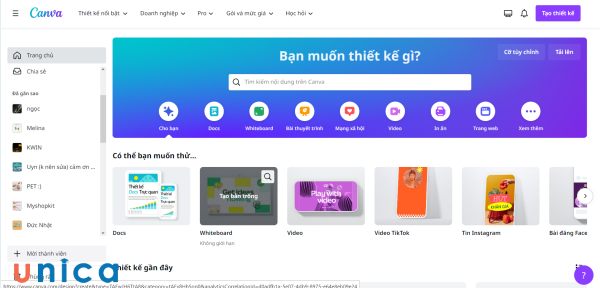 Menu và công cụ chính của Canva
