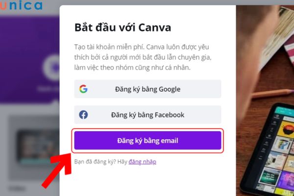 Đăng nhập vào tài khoản Canva để bắt đầu thiết kế