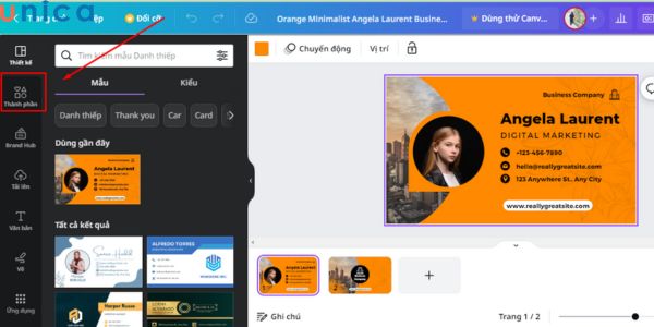 Chọn mẫu danh thiếp sau đó chỉnh sửa theo ý bản thân