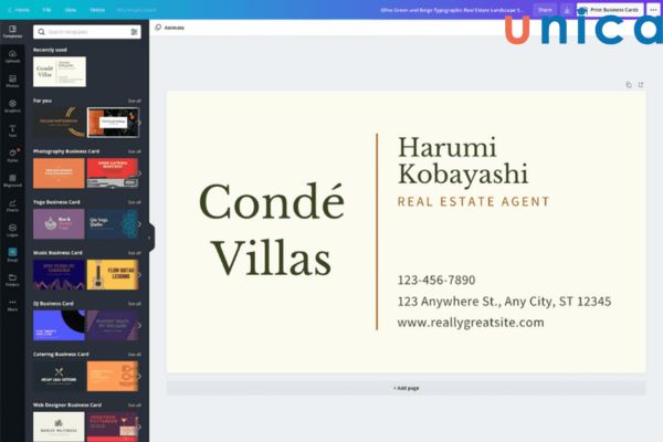 Canva sở hữu nhiều tính năng hữu ích giúp bạn thiết kế danh thiếp độc đáo, ấn tượng