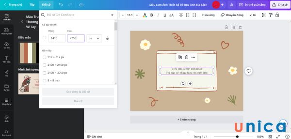 Sửa kích thước của bìa sách
