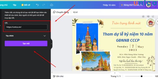 Nhập URL để tạo mã QR trong thiết kế của bạn
