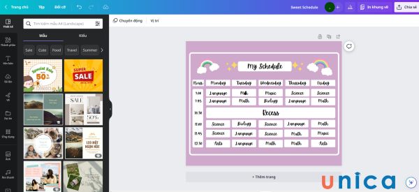 Thiết kế thời khóa biểu trên canva đơn giản đẹp mắt