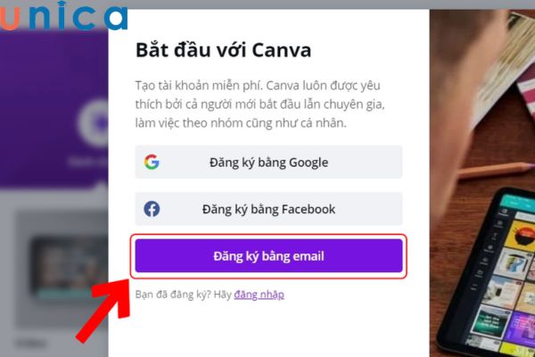 Đăng nhập vào Canva để bắt đầu tải font chữ mình muốn lên