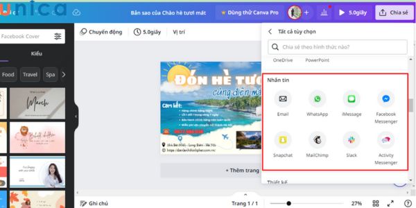 Lựa chọn hình thức chia sẻ qua email hoặc tin nhắn