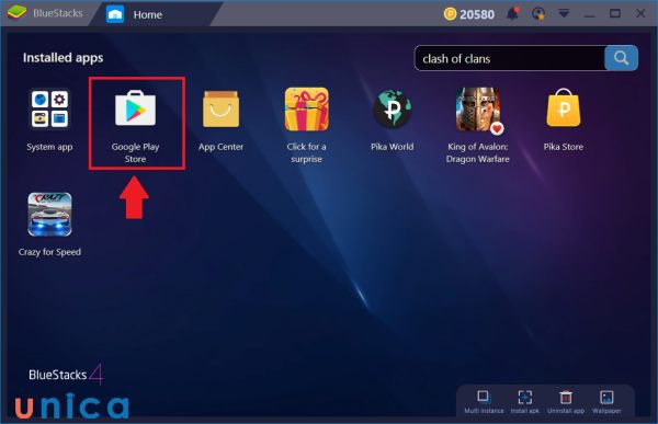 Mở ứng dụng phần mềm BlueStacks, chọn Google Play Store