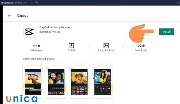Nhấn vào chữ Install bên cạnh biểu tượng Capcut để tải ứng dụng về máy