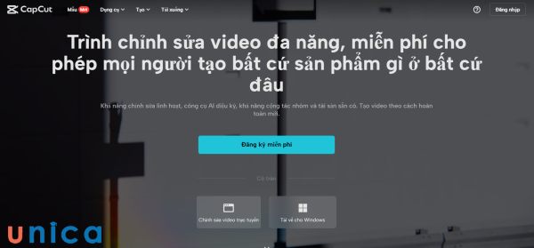 Trang đăng ký và cài đặt của Capcut