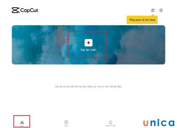 Nhấn vào dấu cộng “Dự án mới” chính giữa màn hình