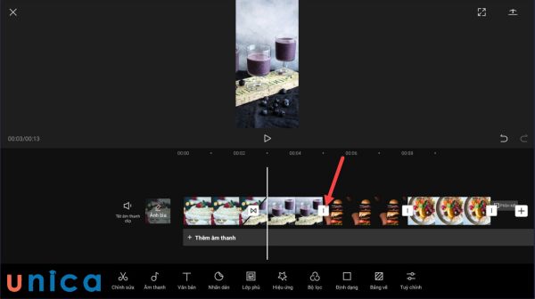 Thêm hiệu ứng chuyển cảnh cho video trong capcut