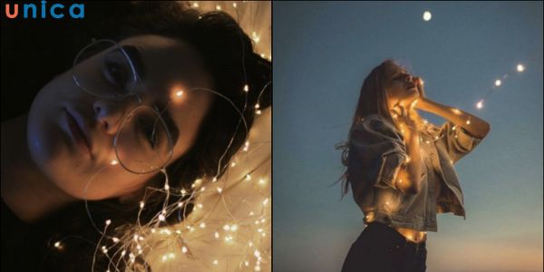 Cách tạo dáng chụp ảnh che mặt với dây đèn lấp lánh