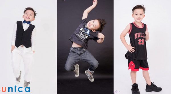 Tạo dáng cho bé trai cùng trang phục thể thao