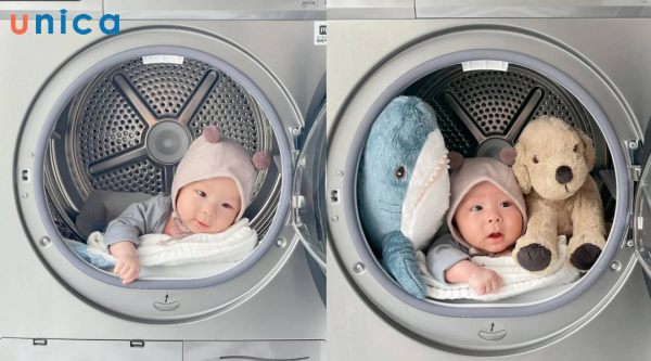 Concept chụp hình bé gái trong máy giặt