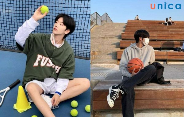 Dáng chụp ảnh nam với dụng cụ thể thao