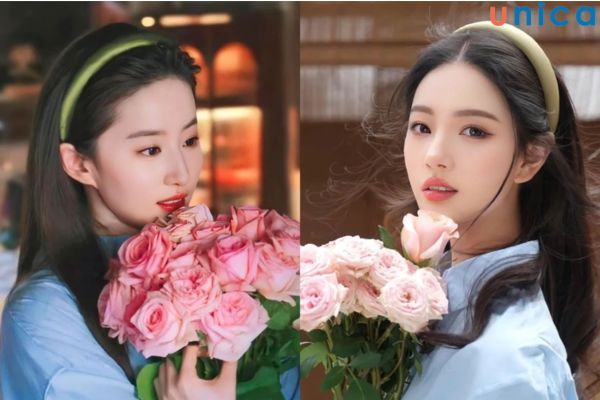 Chụp cùng một bó hồng Pastel