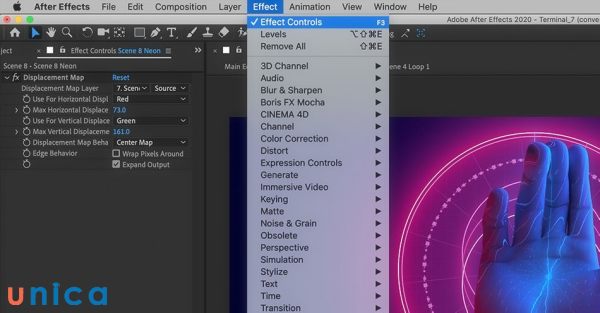 Dùng hiệu ứng chuyển cảnh sẵn có trong Menu Effects