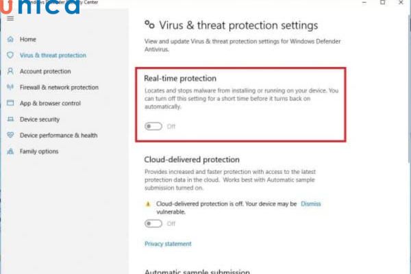Tắt “Virus & threat protection” trên máy tính