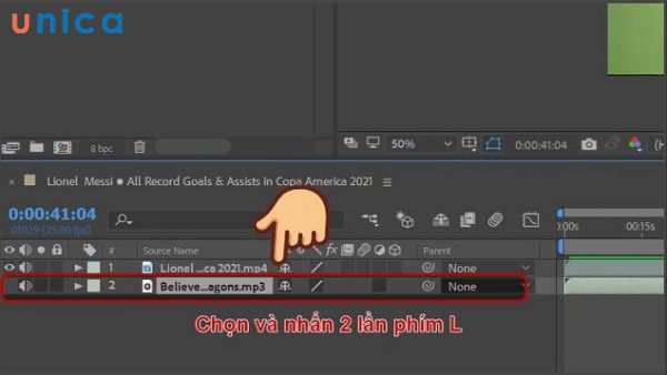 Kéo thả file audio vào After Effect