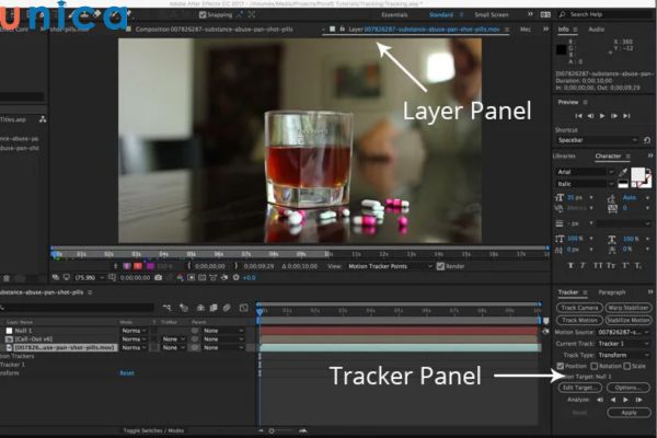 Chọn Window và chọn Tracker để mở Motion Tracking panel