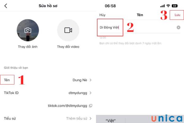 Đổi tên Tiktok có dấu