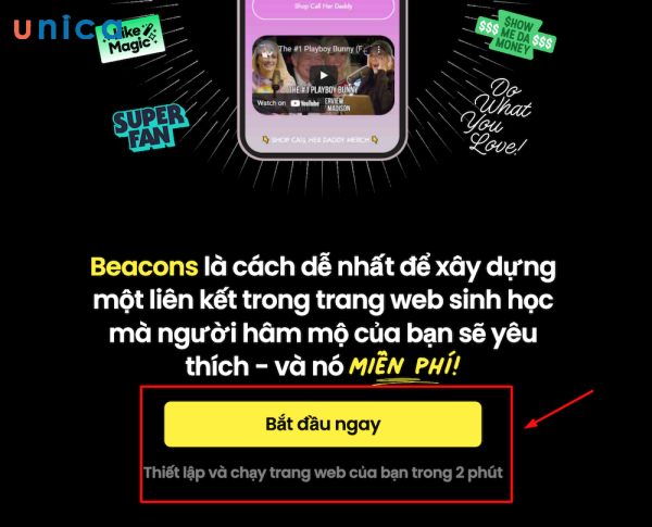 Beacons là một nền tảng cho phép bạn tạo ra một trang web đơn giản với các nút bấm